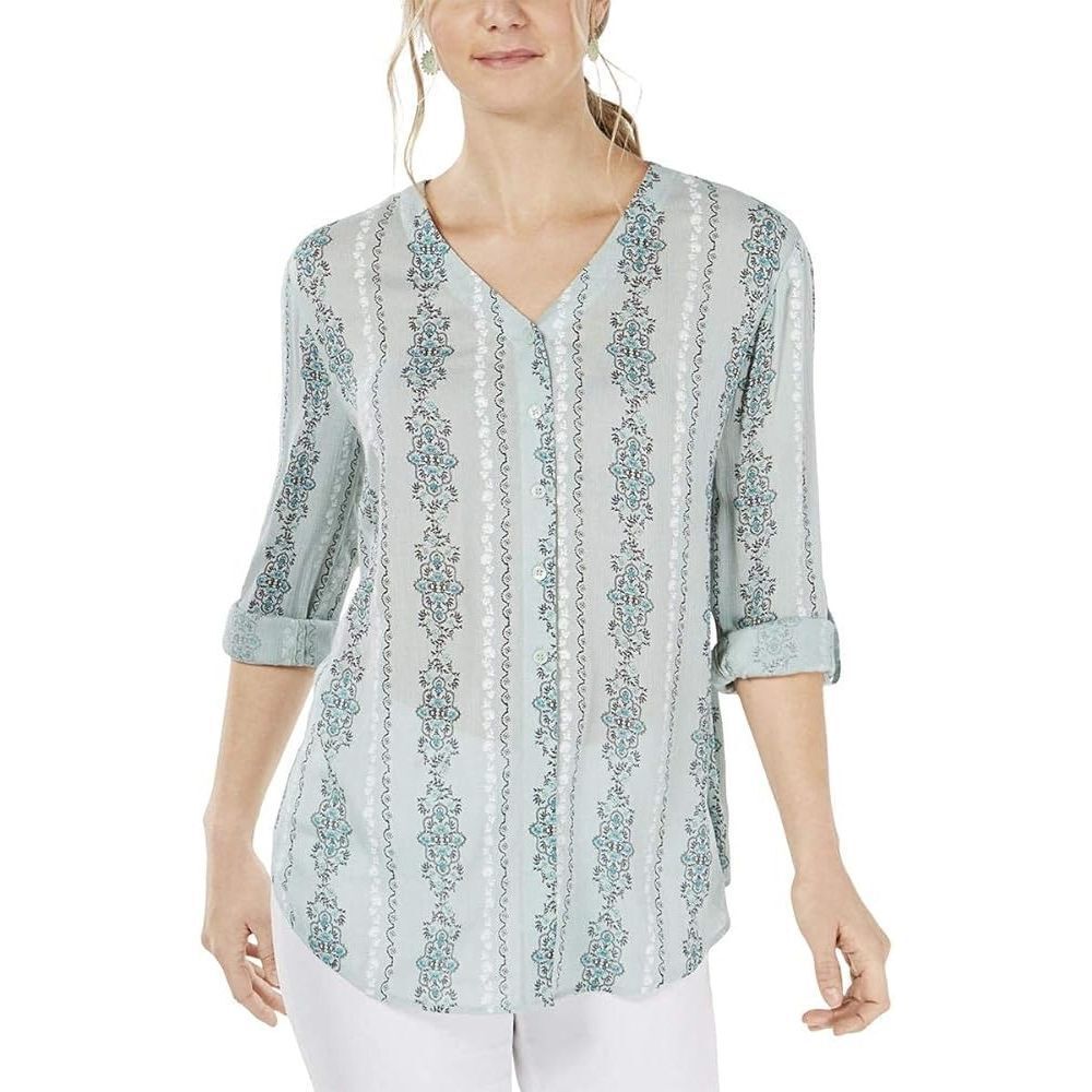 ✨Style & Co. Printed Roll Tab Tie Front Sz XL Shirt✨